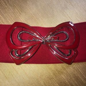 Red elastic belt with enamel butterfly